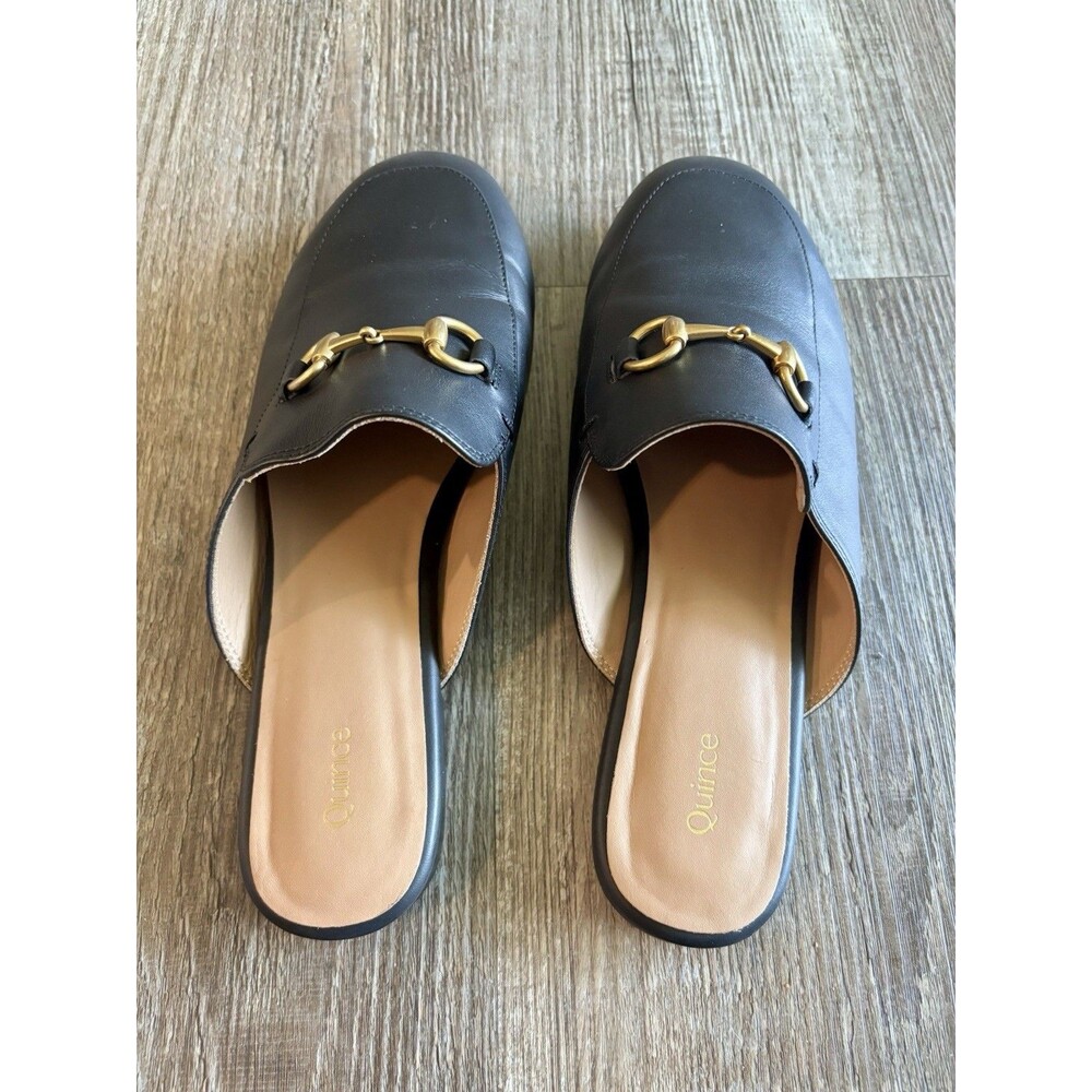 Quince Women Italian Leather Horsebit Loafer Mule Black Shoes 9 - Picture 6 of 7